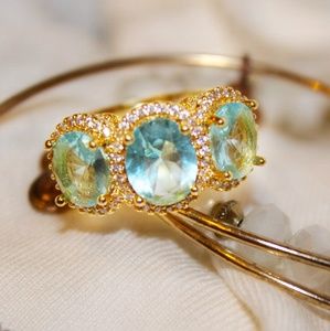 15ct Big Blue Topaz & Moissanite 18k Gold 925 Ring